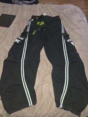 Flooo Black Track Cargo Pants with Reflective Stripes